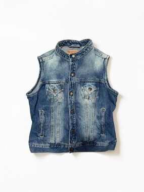 Levi’s Medium blue Wash Denim Trucker Vest Sleeveless Jean Jacket Size Large